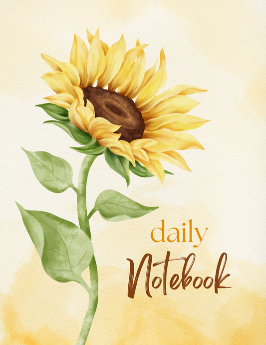 Yellow White Aesthetic Sun Flower Watercolor Daily Notebook Cover